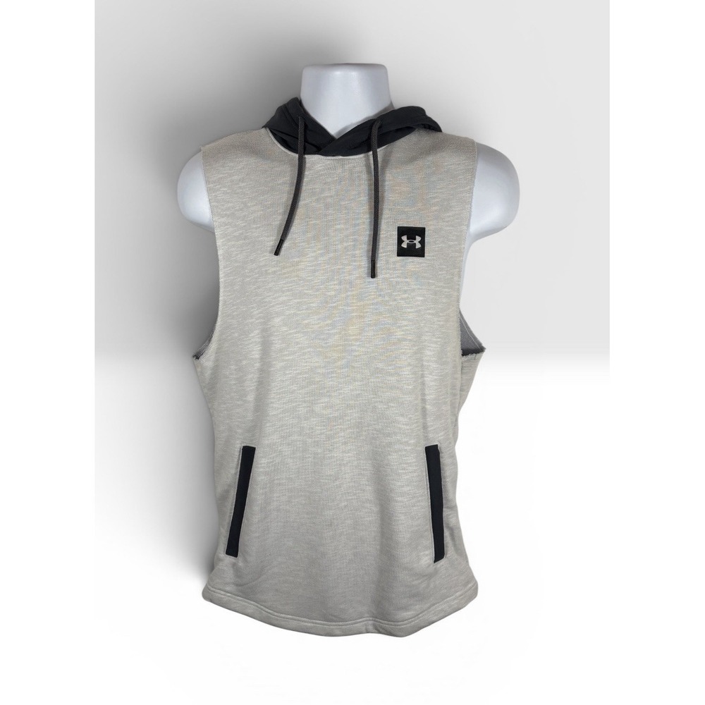 Under Armour Men's Sportstyle Sleeveless Hoodie Size Small Gray Pocket -1836